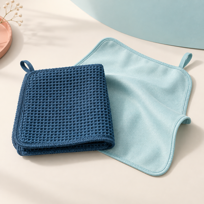ClearView two-piece glass cleaning cloth set in mineral blue and pale aqua