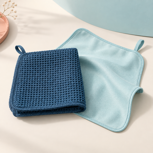 ClearView two-piece glass cleaning cloth set in mineral blue and pale aqua