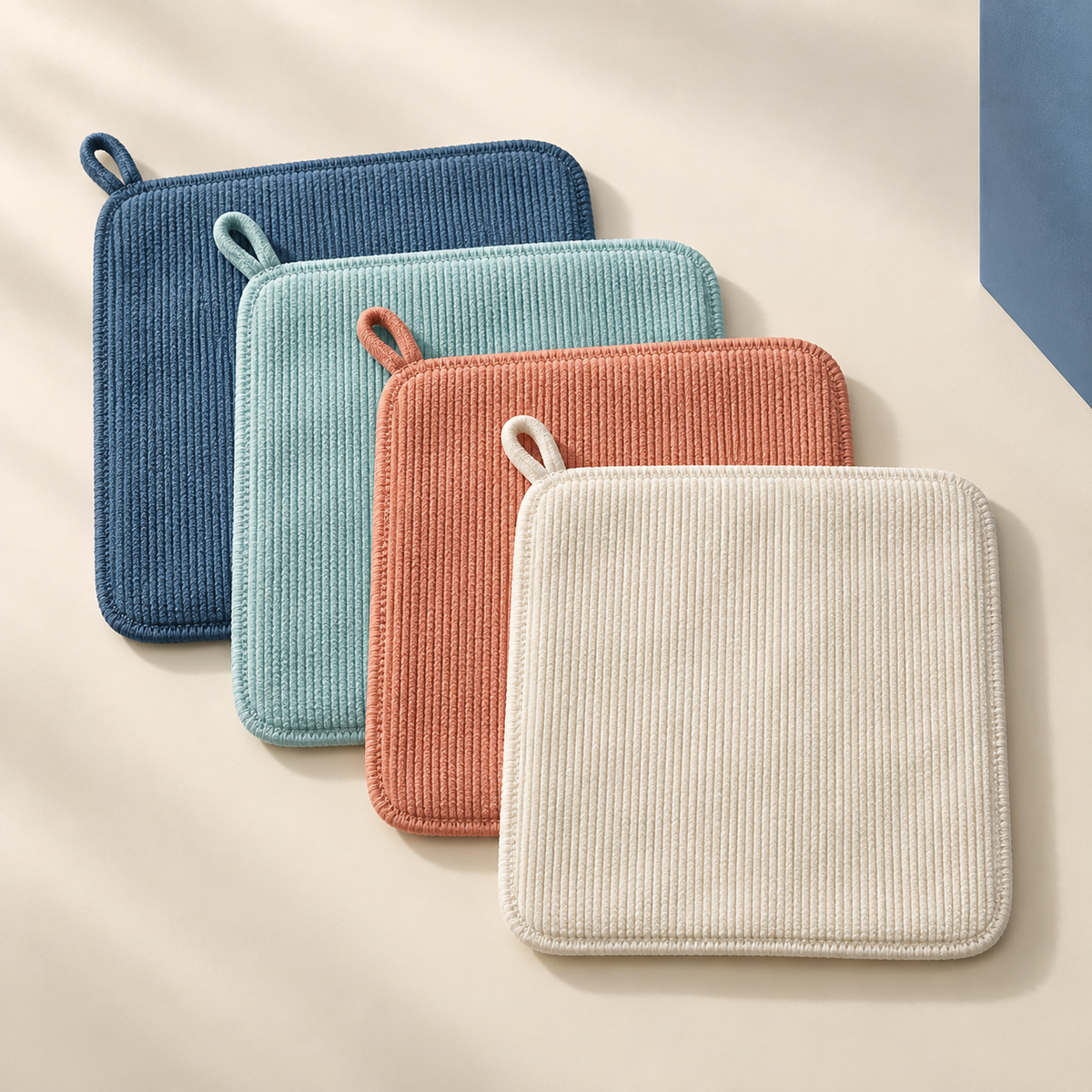 Everyday reusable surface cloth four-pack in coordinated household colors