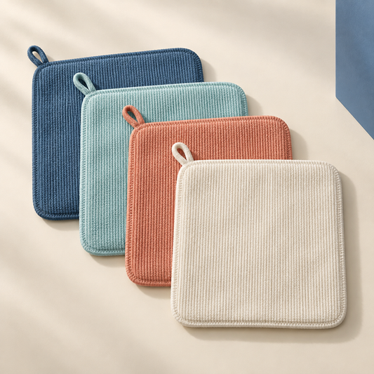 Everyday reusable surface cloth four-pack in coordinated household colors