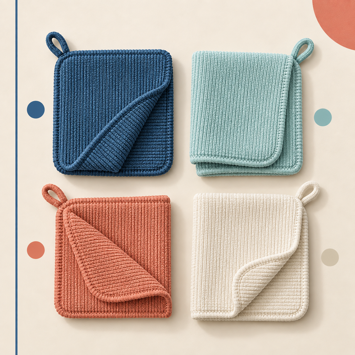 Four reusable surface cloths arranged as a simple color-coding system