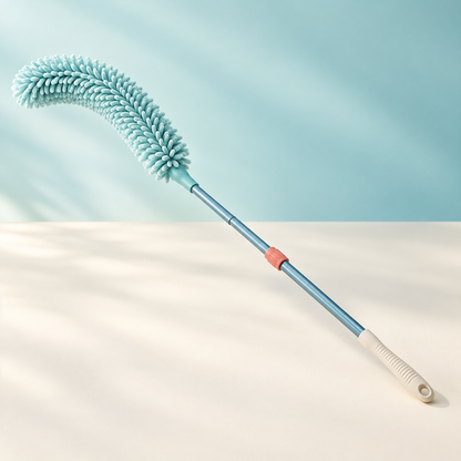 FlexReach extendable duster with curved pale-aqua microfiber head