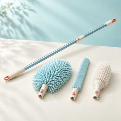 HighReach telescoping dusting pole with three interchangeable heads