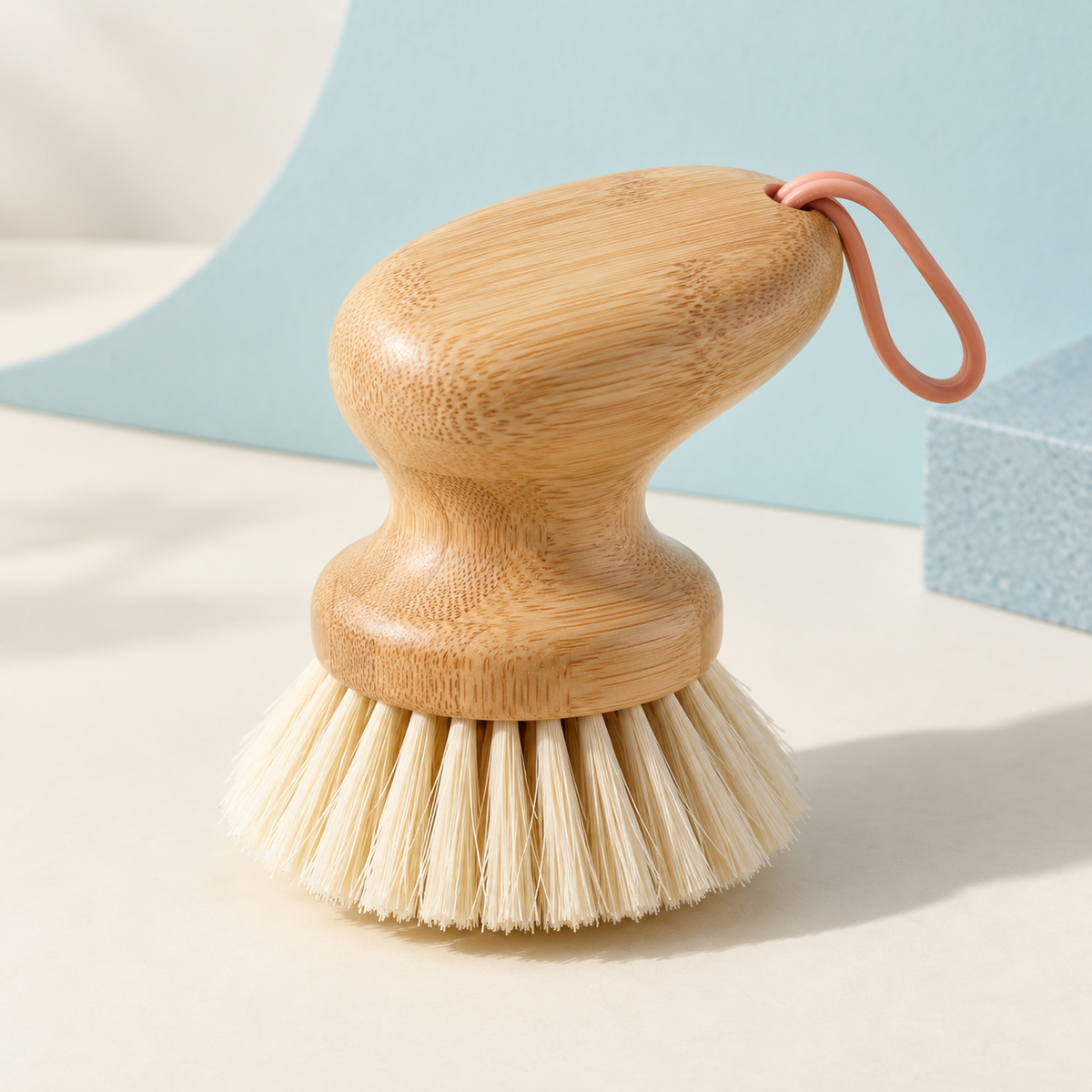 SinkSide palm-size bamboo dish brush with off-white bristles