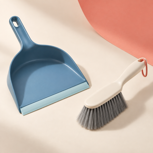 SnapSweep compact mineral-blue dustpan and hand brush